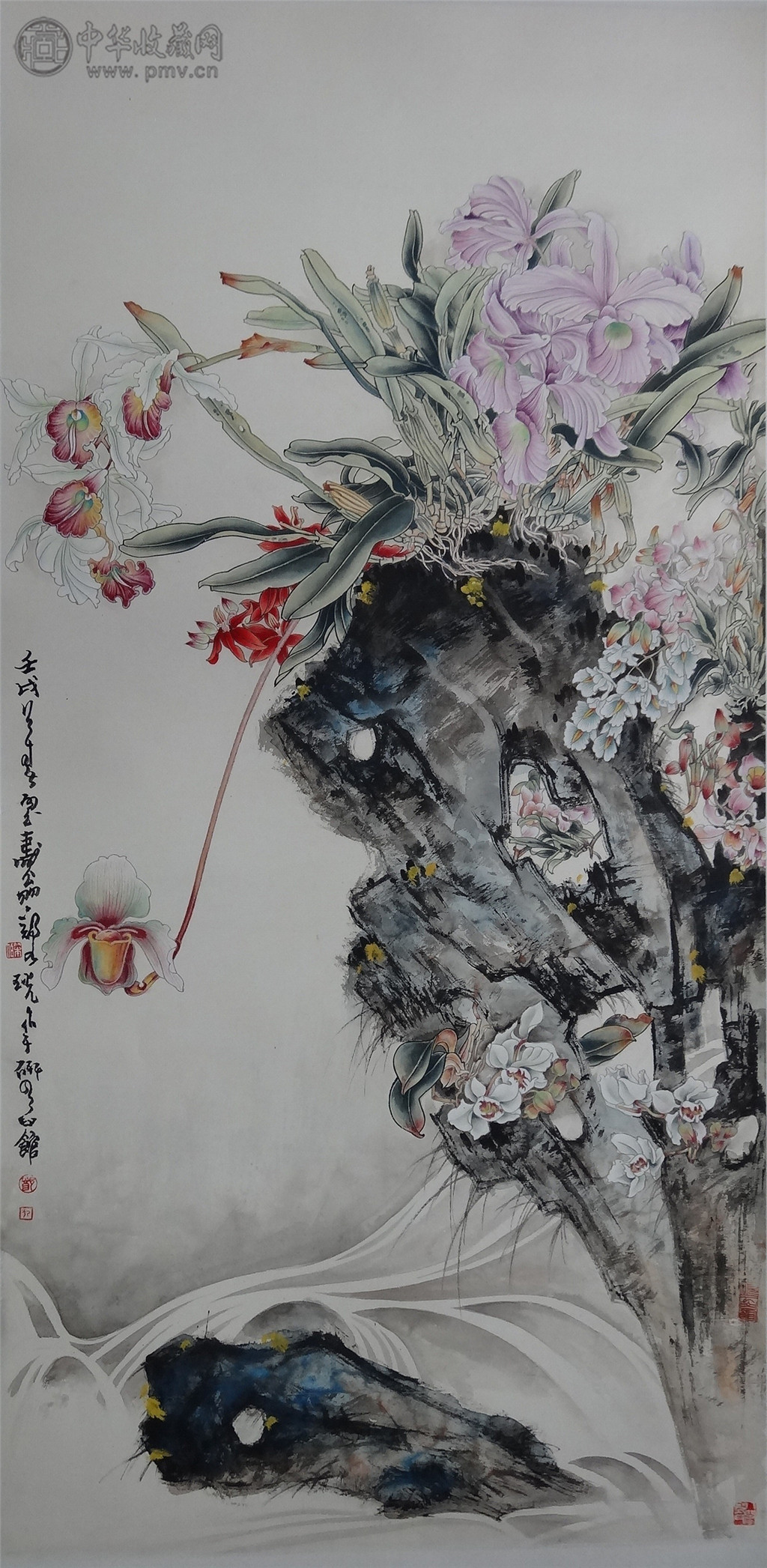 郑乃珖  《工笔花卉》  片68x136cm